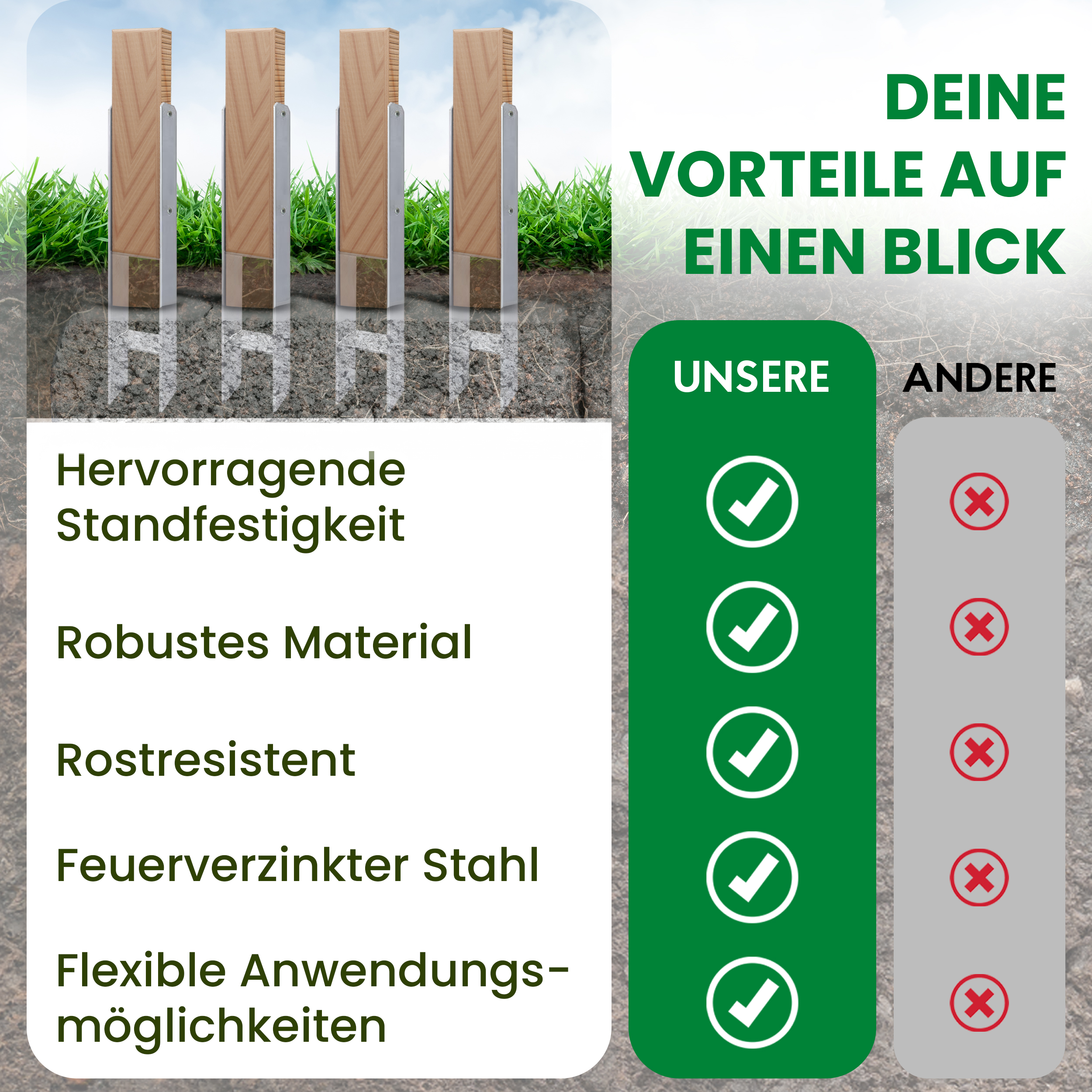 H-Anker verstellbar 600 x 60 x 5 mm für Pfosten von 90 - 140 mm