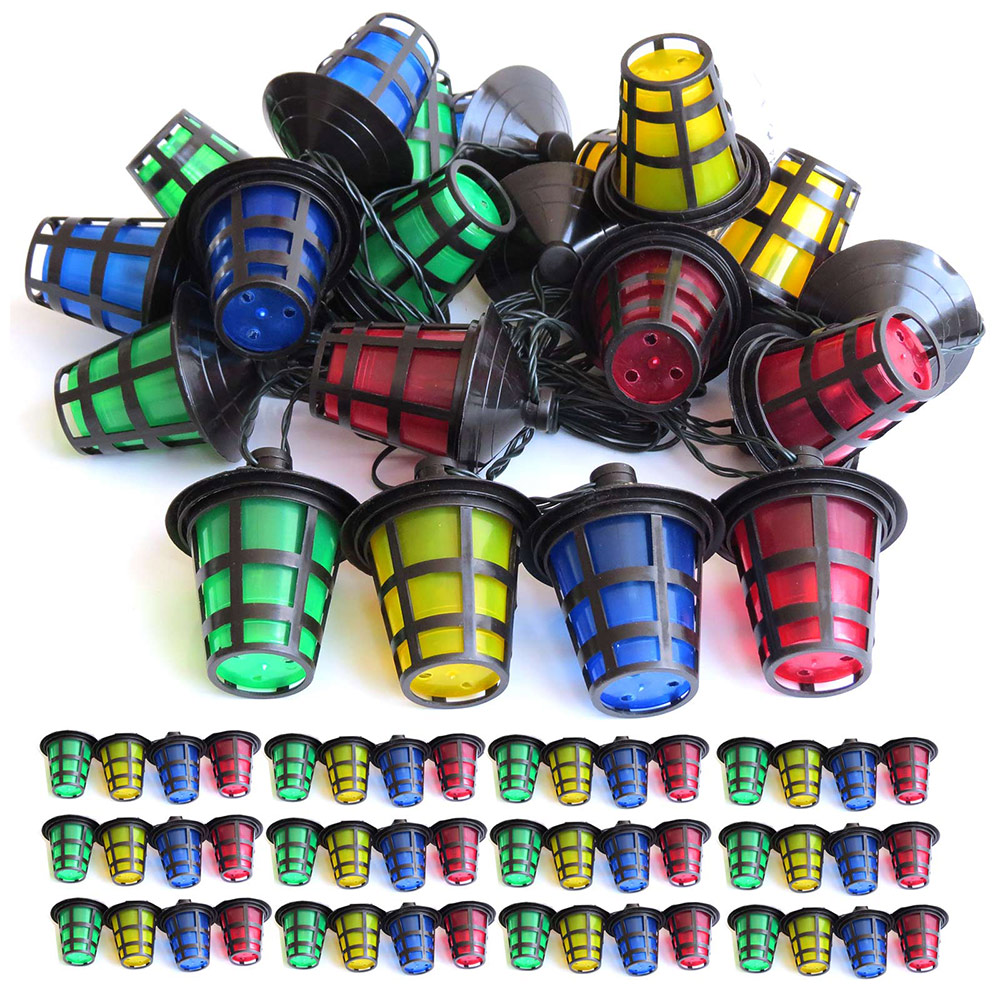 LED Lichterkette Länge 12,5 m mit 50 bunten Laternen für Gartenparty Außenbereich