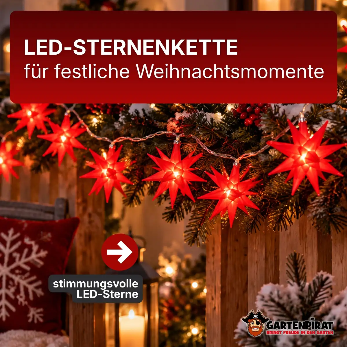 Lichterkette mit weißen LED-Sternen warmweißes Licht für innen und außen