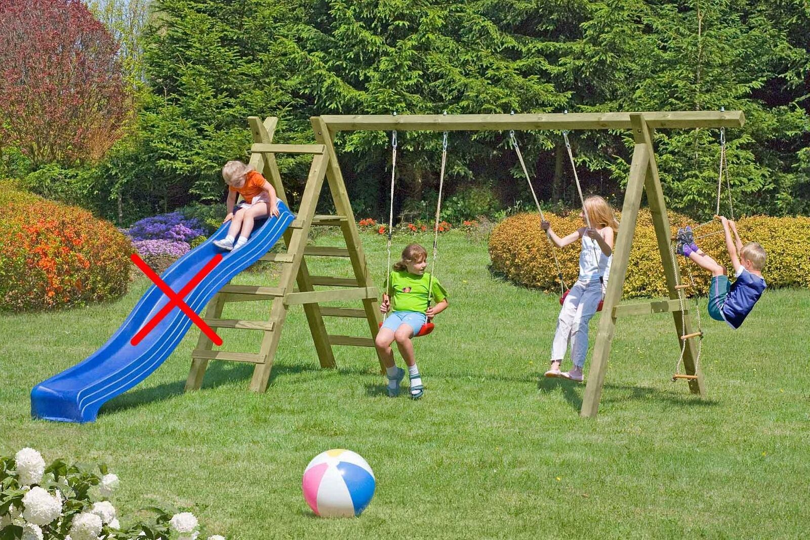 Schaukelgerüst mit Seil und Podest für Rutsche Premium Modell 5.2 aus Holz