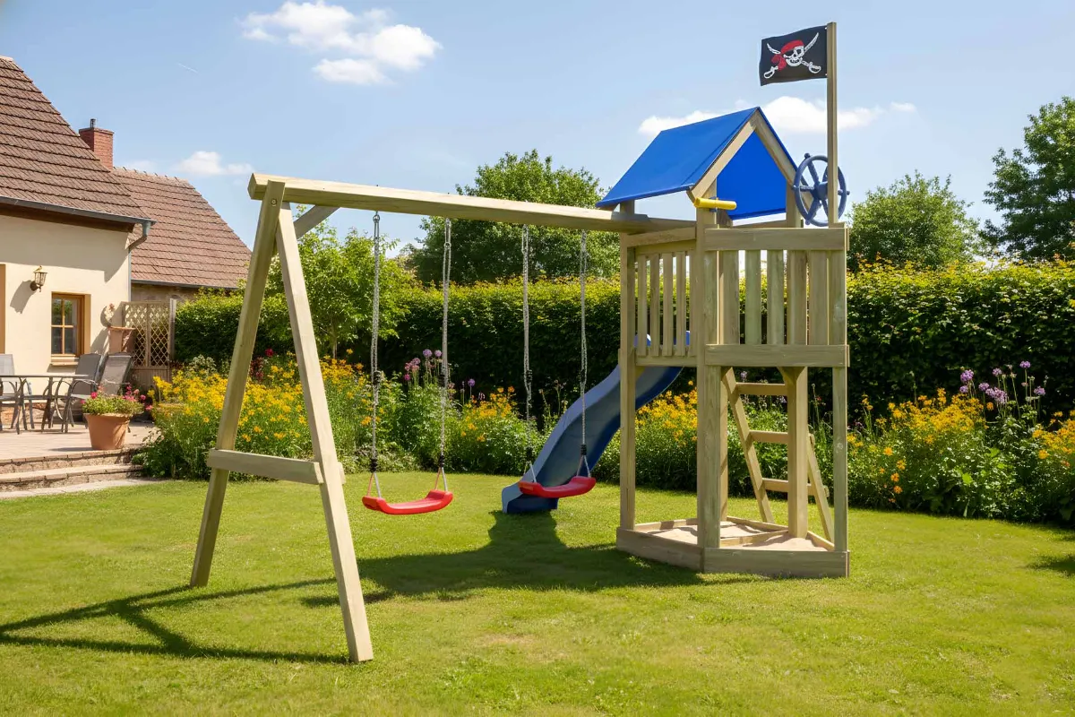 Spielturm Peter Fun mit Podest und Doppelschaukel