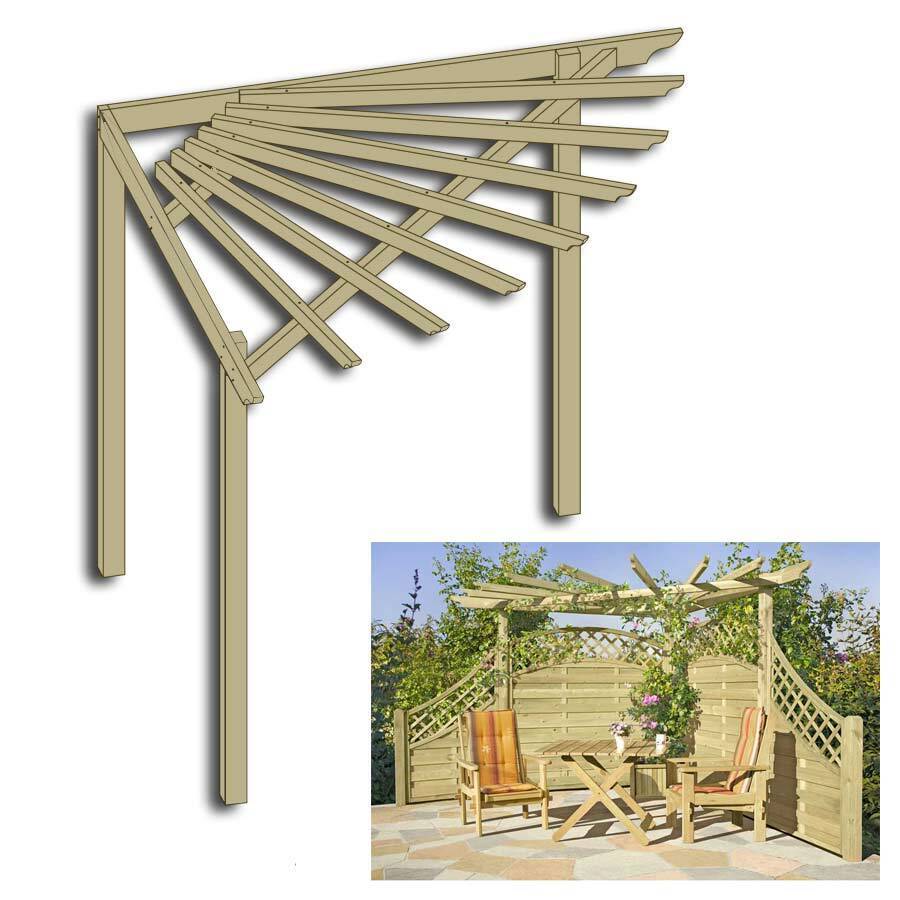Eckpergola 240 x 240 x 220 cm Pergola aus Holz für Terrasse Gartenecke