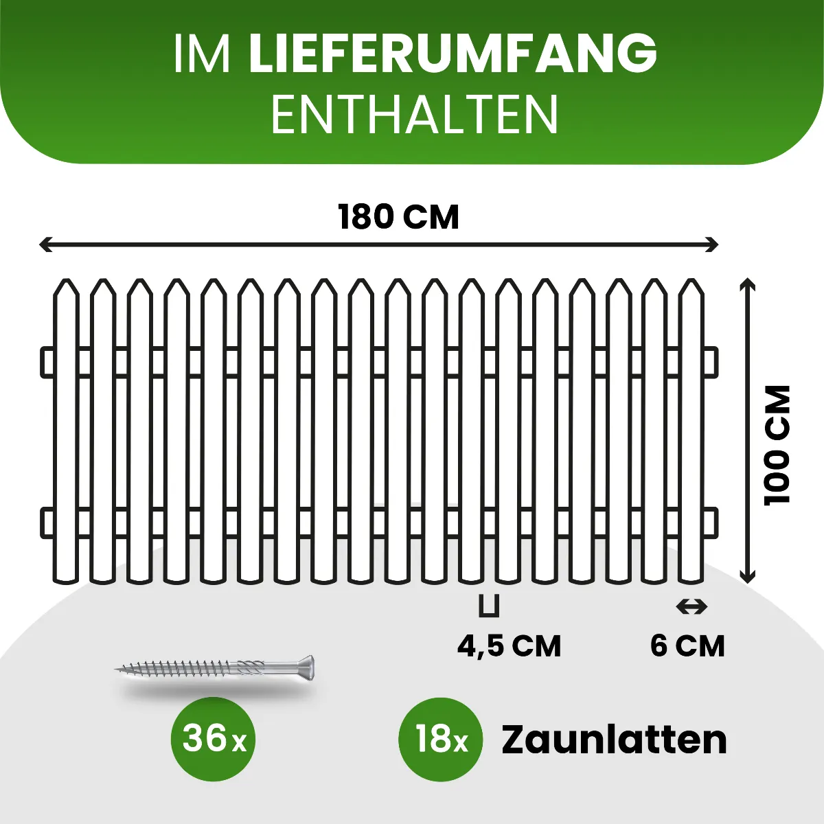 Holzpaket für Gartenzaun Lattenzaun inkl. Schrauben 180 cm breit Kiefer imprägniert Typ C 100 cm hoch