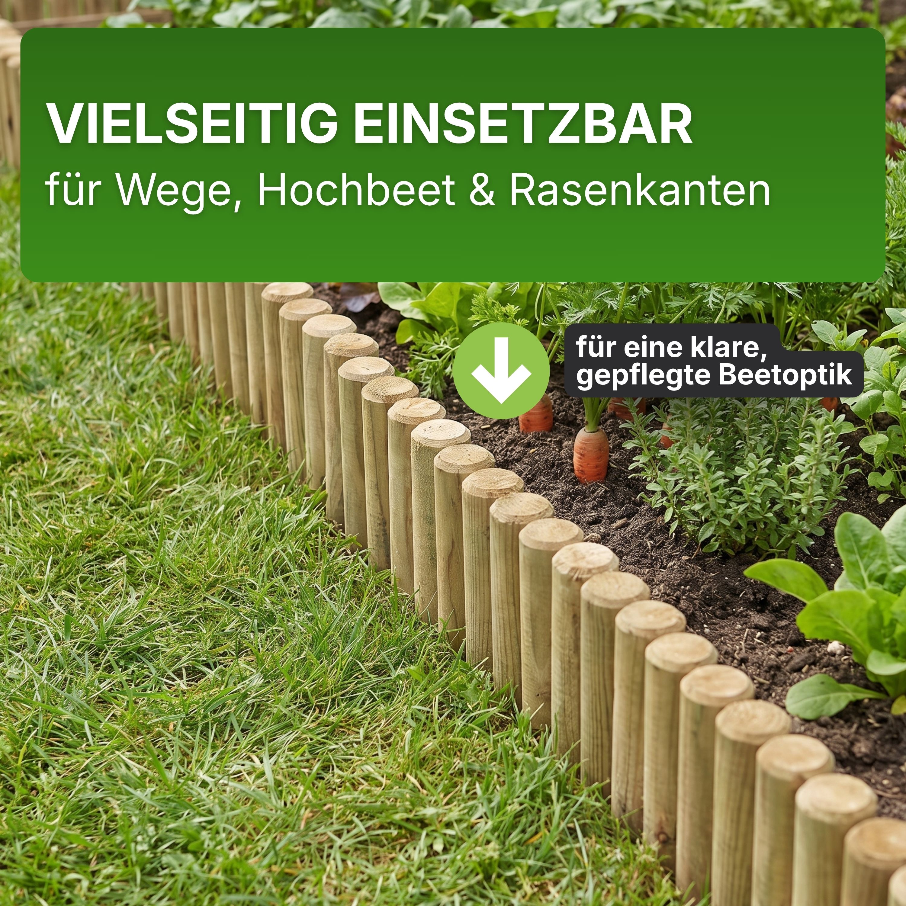 Palisaden Ø 6 und 8 cm Beetumrandung verschiedene Längen Rasenkante Holz-Pfosten KDI Pfahl