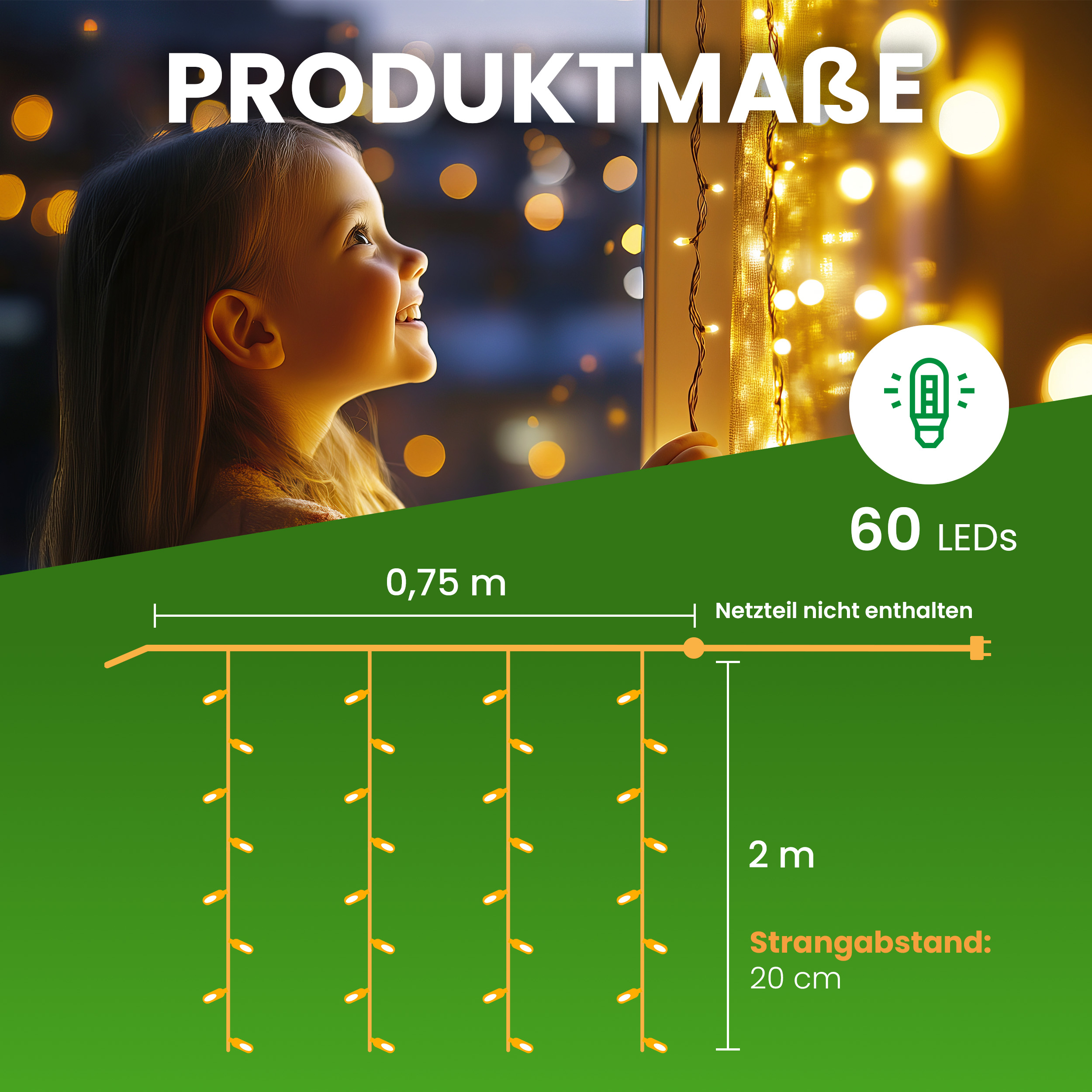PRO CONNECT Lichtervorhang 75 x 200 cm 60 LED warmweiß - IP44 für innen & außen