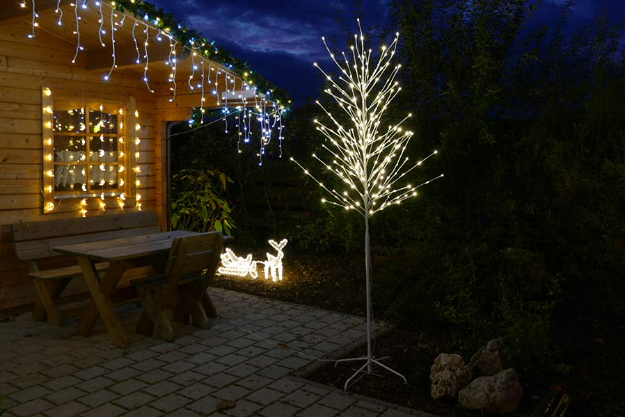 LED-Baum 240 cm Weiß mit 240 Warmweißen LEDs für Weihnachten im Innen- und Außenbereich