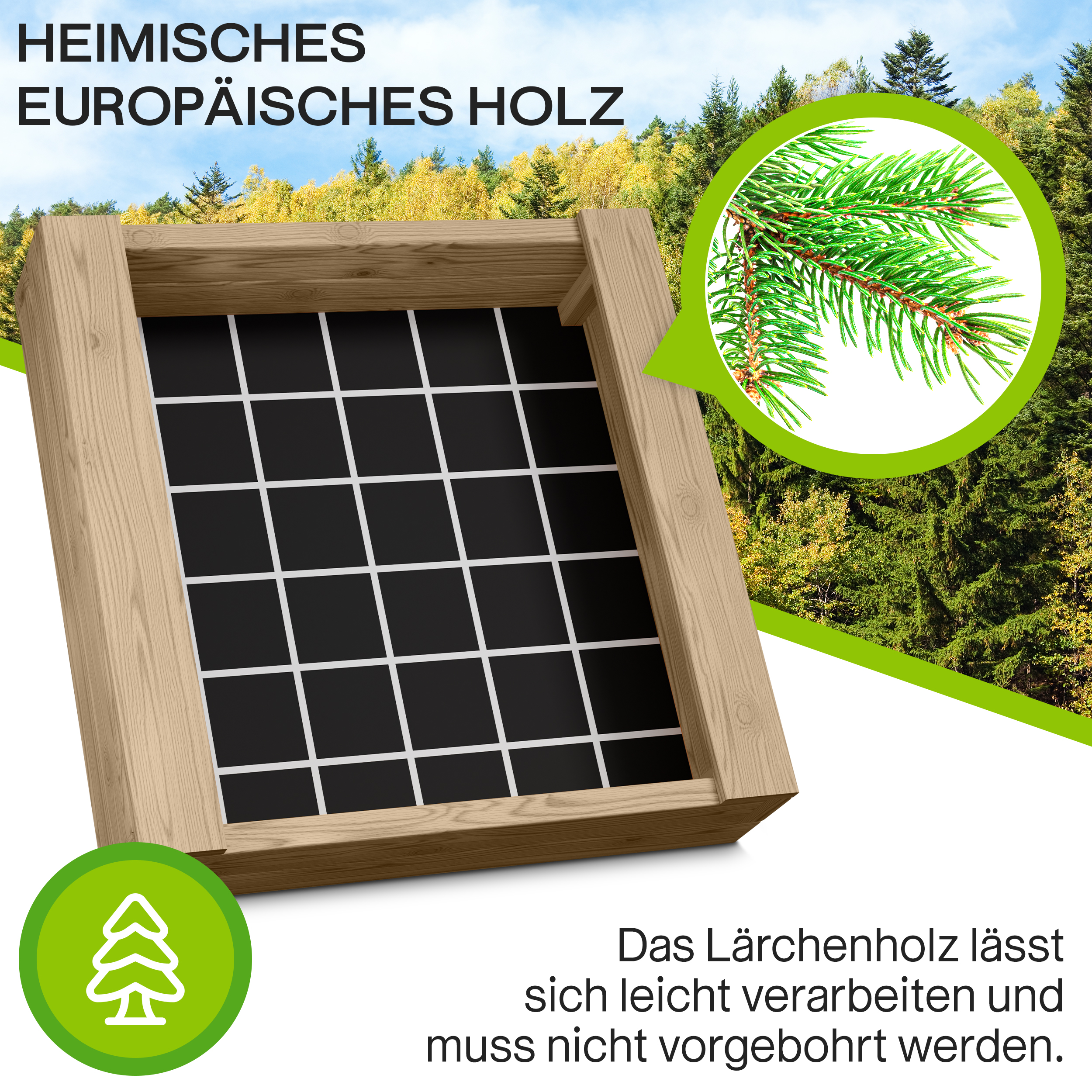 Sandkasten BULLE Lärche natur 45 mm inkl. Sitzbretter und Bodenplane Sandbox