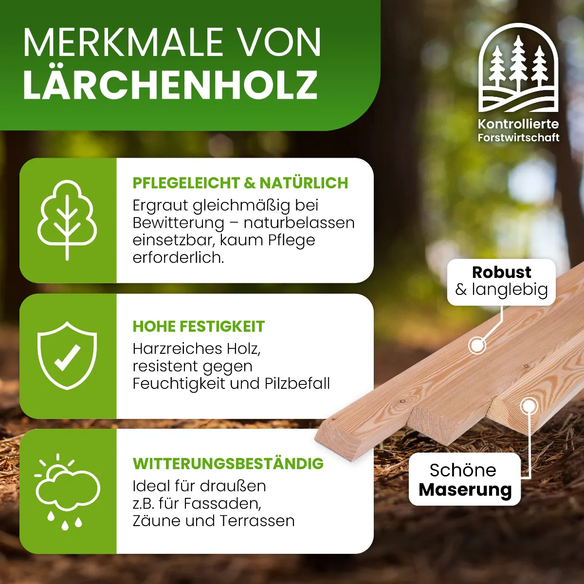 Holzpaket für Gartenzaun Lattenzaun inkl. Schrauben 180 cm breit Lärche natur Typ B 60 cm hoch