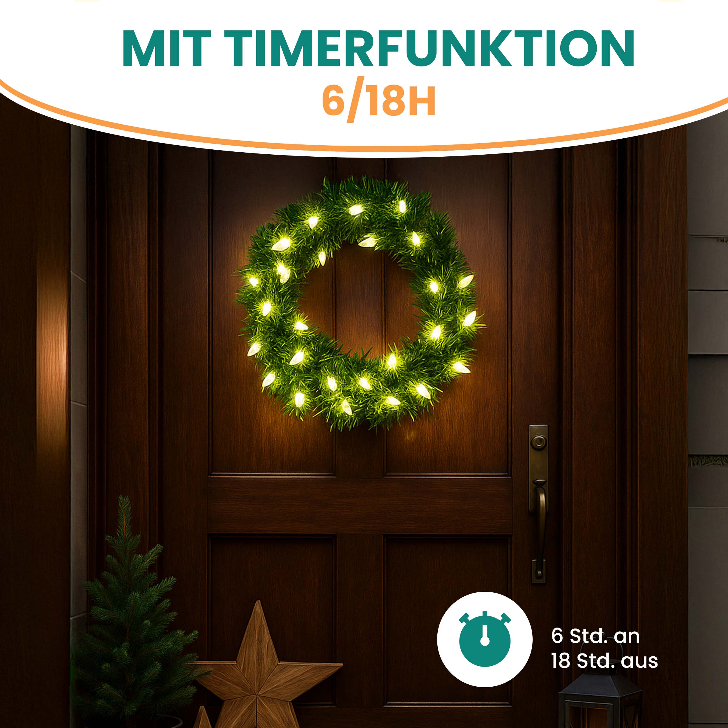 Batterie-Kranzgirlande Ø 45 cm mit 48 LED warmweiß Timer-Funktion IP44 