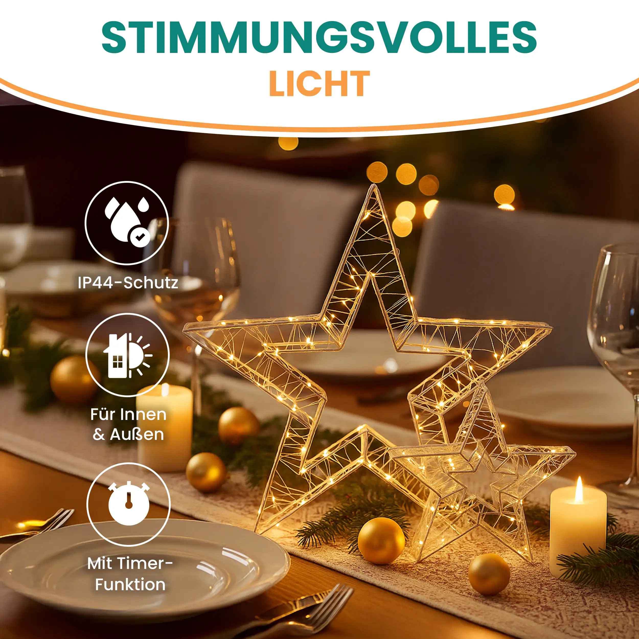 Batterie-Weihnachtssterne Set 60/30 LED warmweiß mit Timer-Funktion IP44 