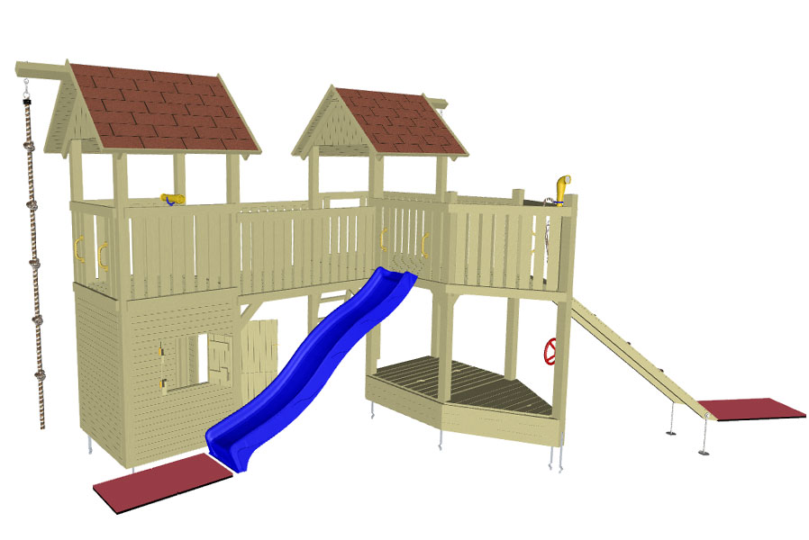 Piratenrepublik - Spielanlage mit zwei Spieltürme Piratenschiff und Rutsche