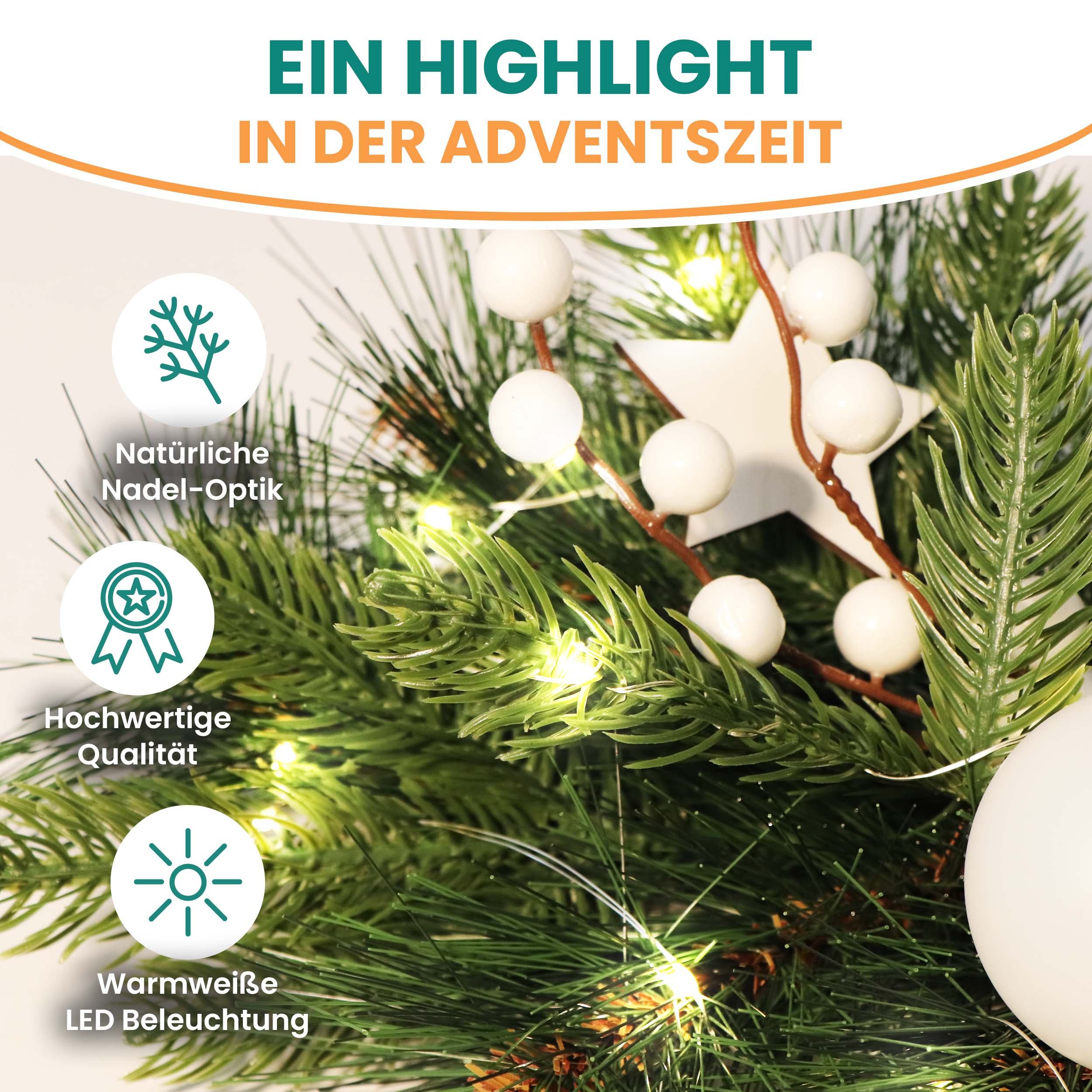 Adventsdeko 26 x 42 cm Adventsschmuck mit weißer Deko