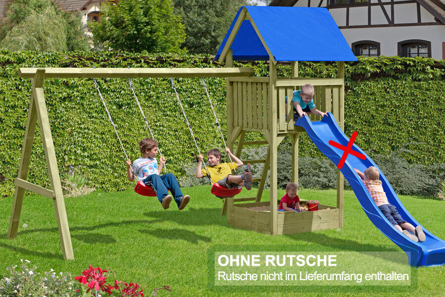 Spielturm Premium S für Kinder mit Sandkasten und Schaukel