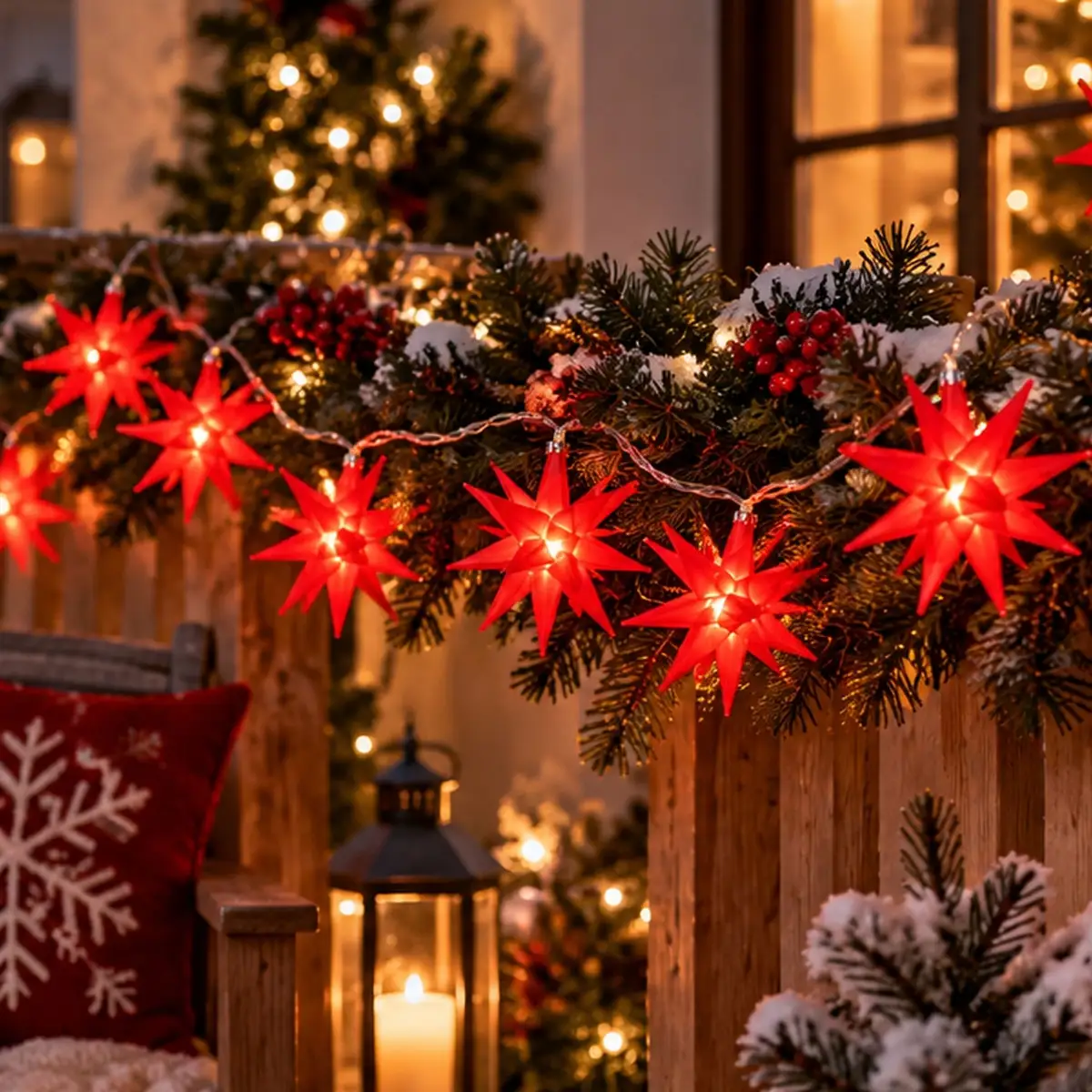 Lichterkette mit weißen LED-Sternen warmweißes Licht für innen und außen