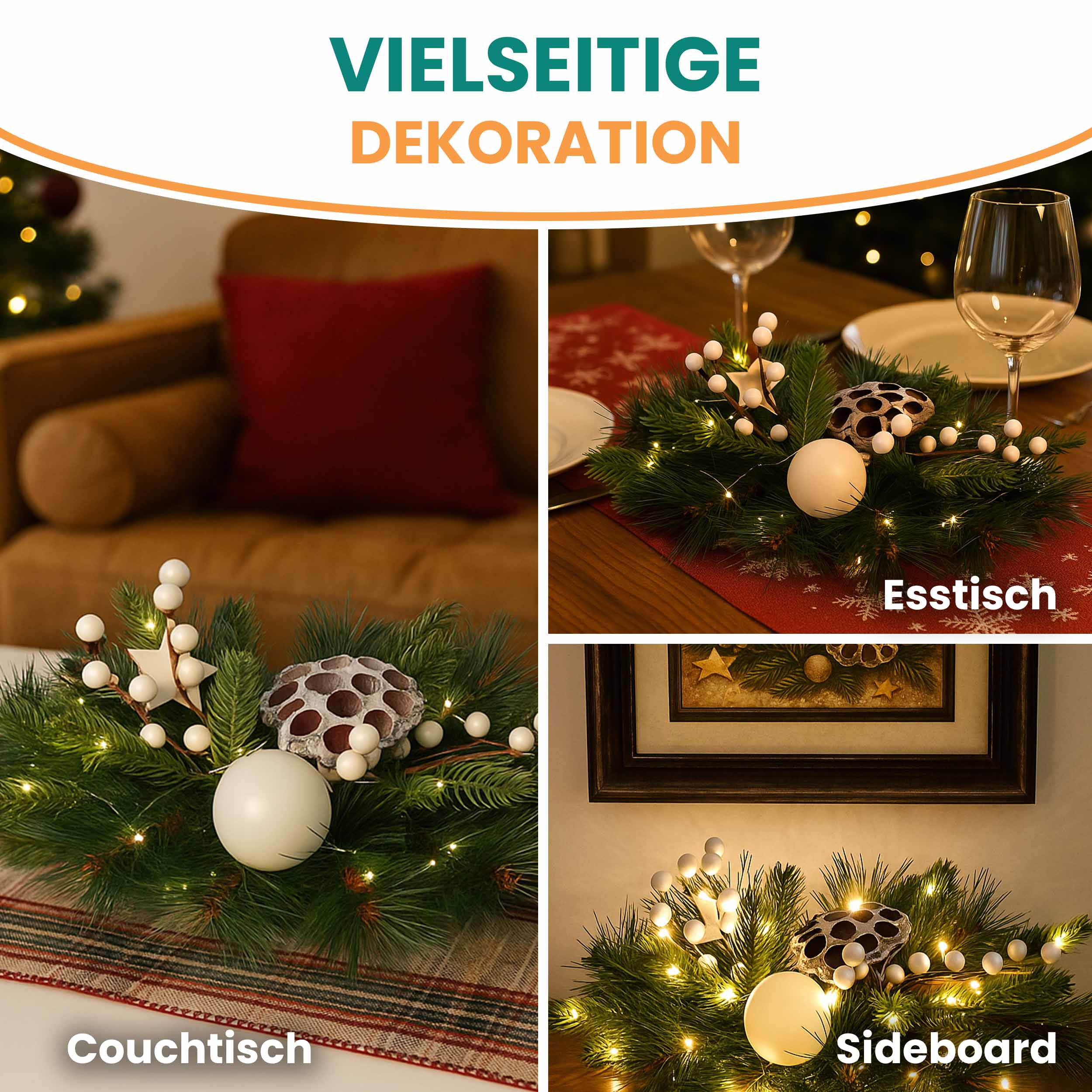 Adventsdeko 26 x 42 cm Adventsschmuck mit weißer Deko