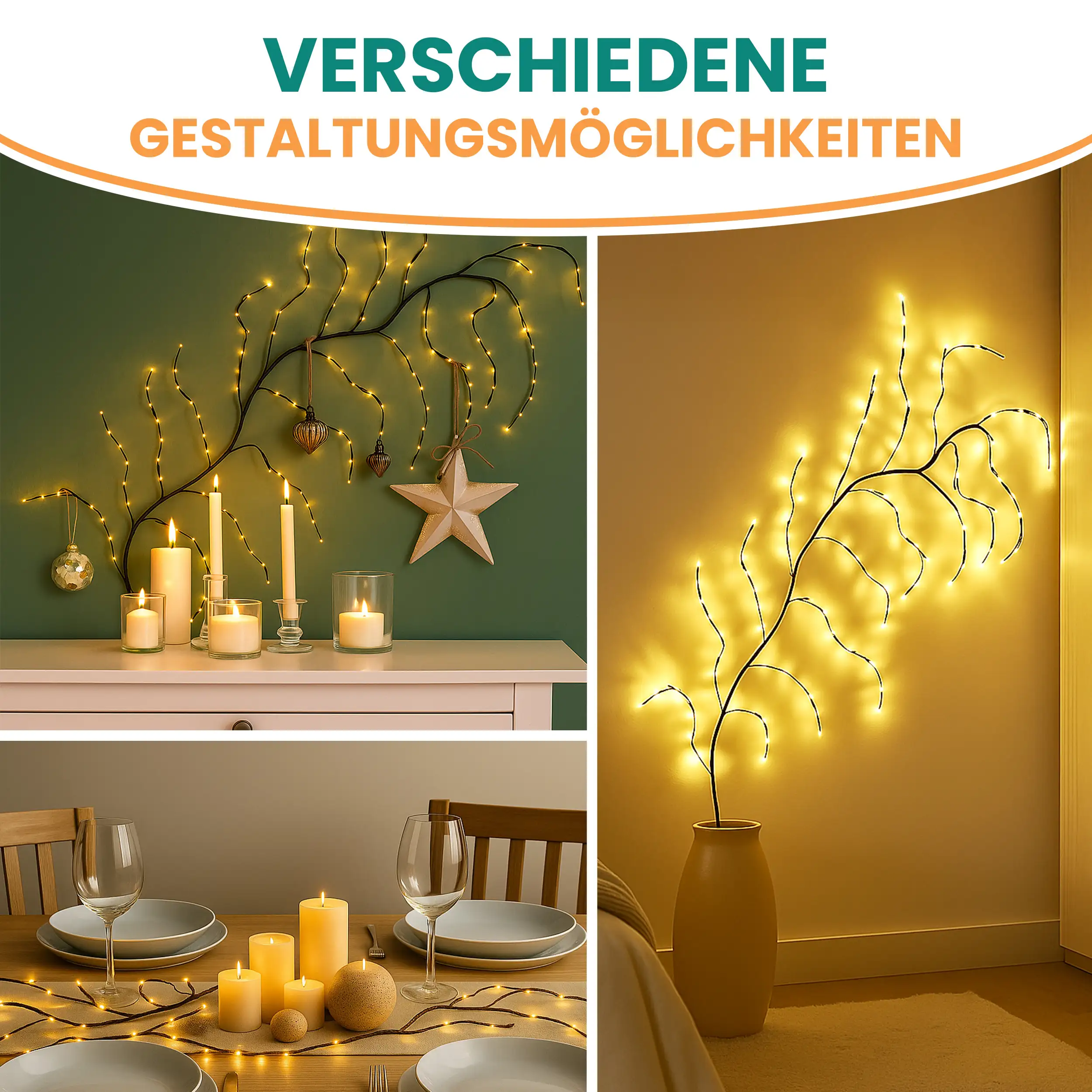Lichterkette Ast Weidenrebe 160 LED warmweiß mit Timer Länge Wanddeko Baumzweig 230 cm Lichterkette Ast Weidenrebe 160 LED warmweiß mit Timer Länge Wanddeko Baumzweig 230 cm