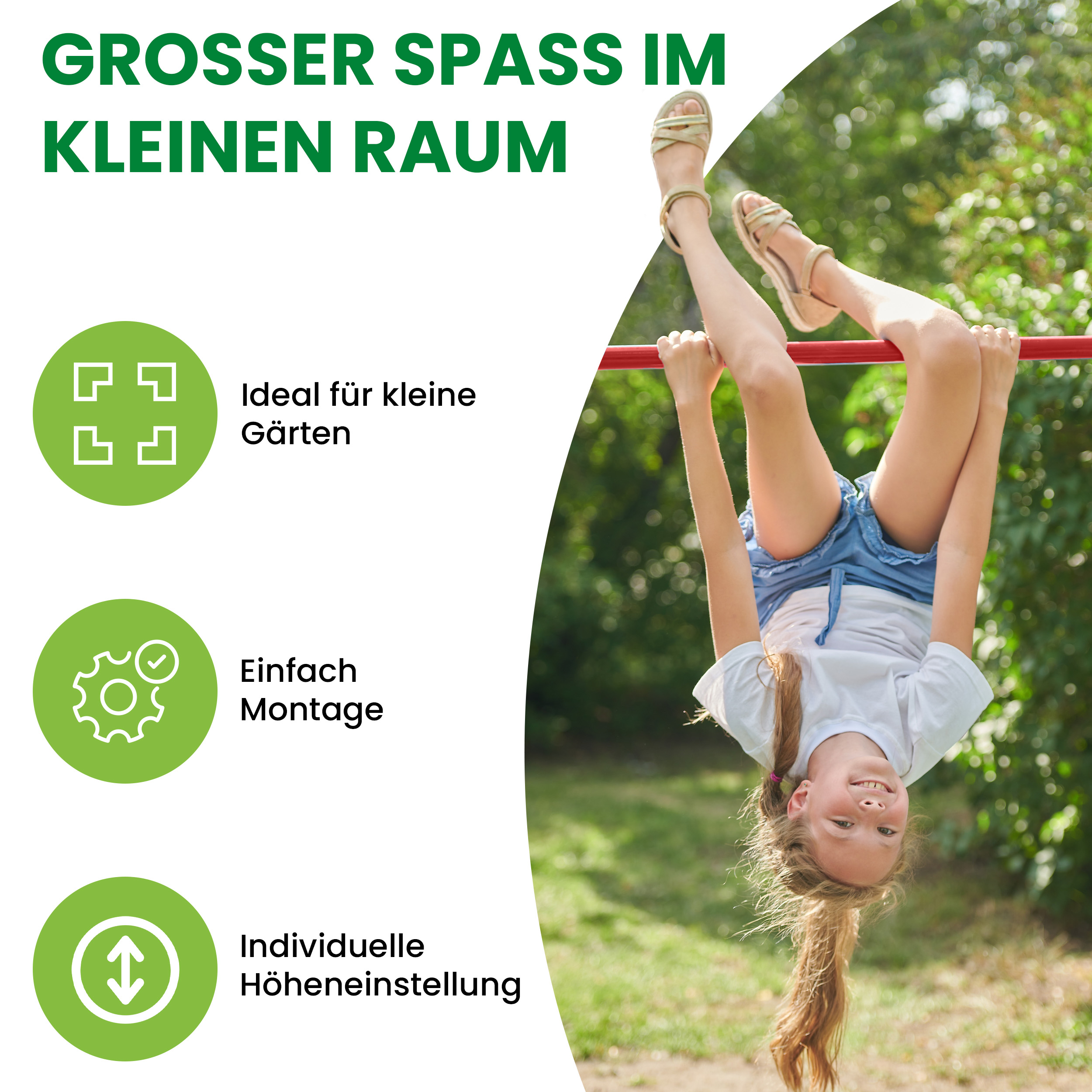 Turnreck mit Lärchen-Pfosten mit Reckstange rot und Einschlaghülsen