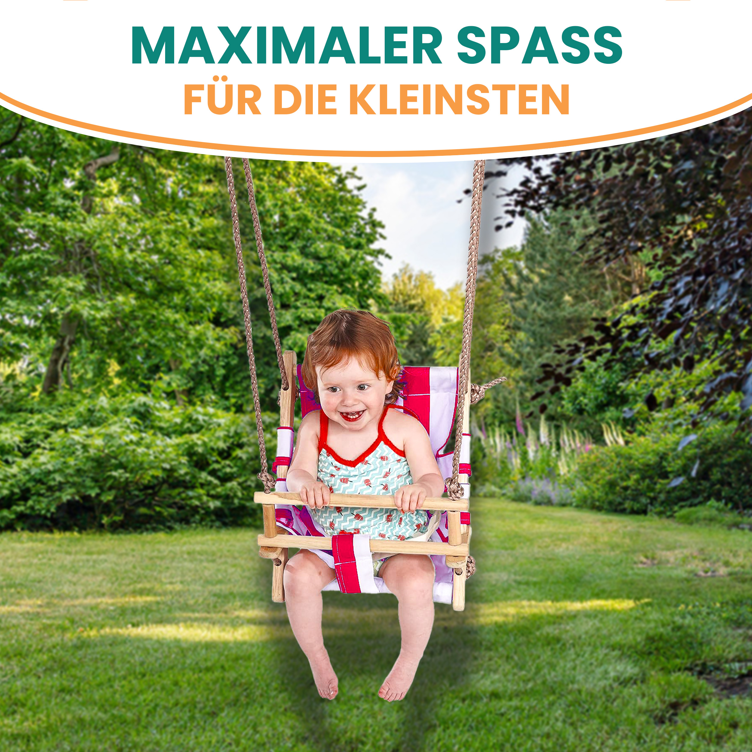Babyschaukel Kinderschaukel aus Holz Stoff Schaukel zum Aufhängen