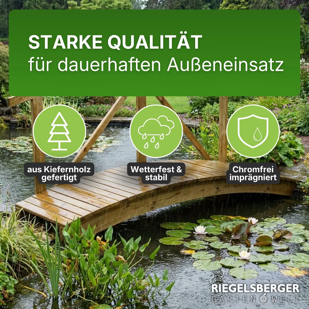 Holzbrücke mit Handlauf aus Kiefernholz KDI Gartenbrücke Teichbrücke Steg