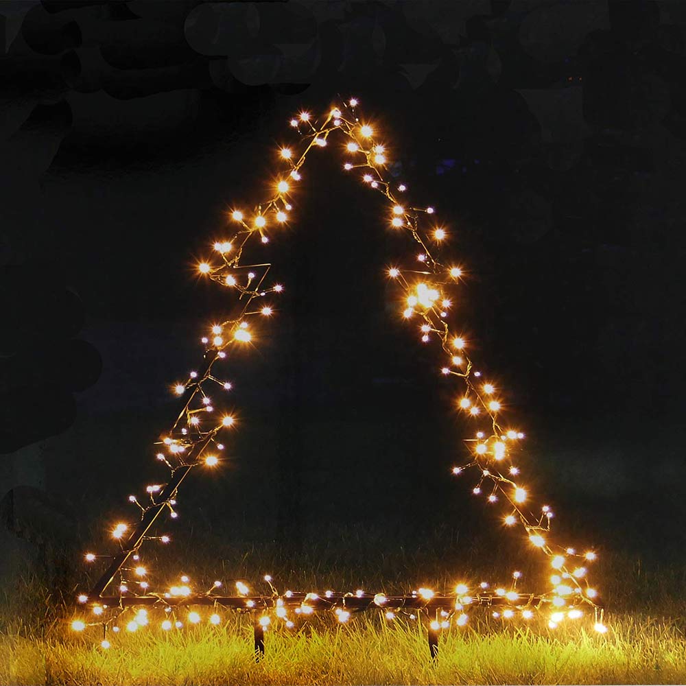 Festliche Tanne 75 cm mit 150 LED Metallrahmen & Erdspieß Garten-Weihnachtsbeleuchtung für außen