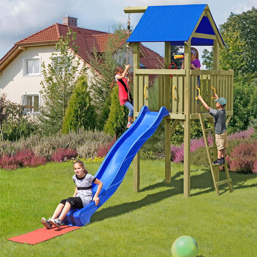 Spielturm Eroberer 118x118x350 cm mit Rutsche 300 cm