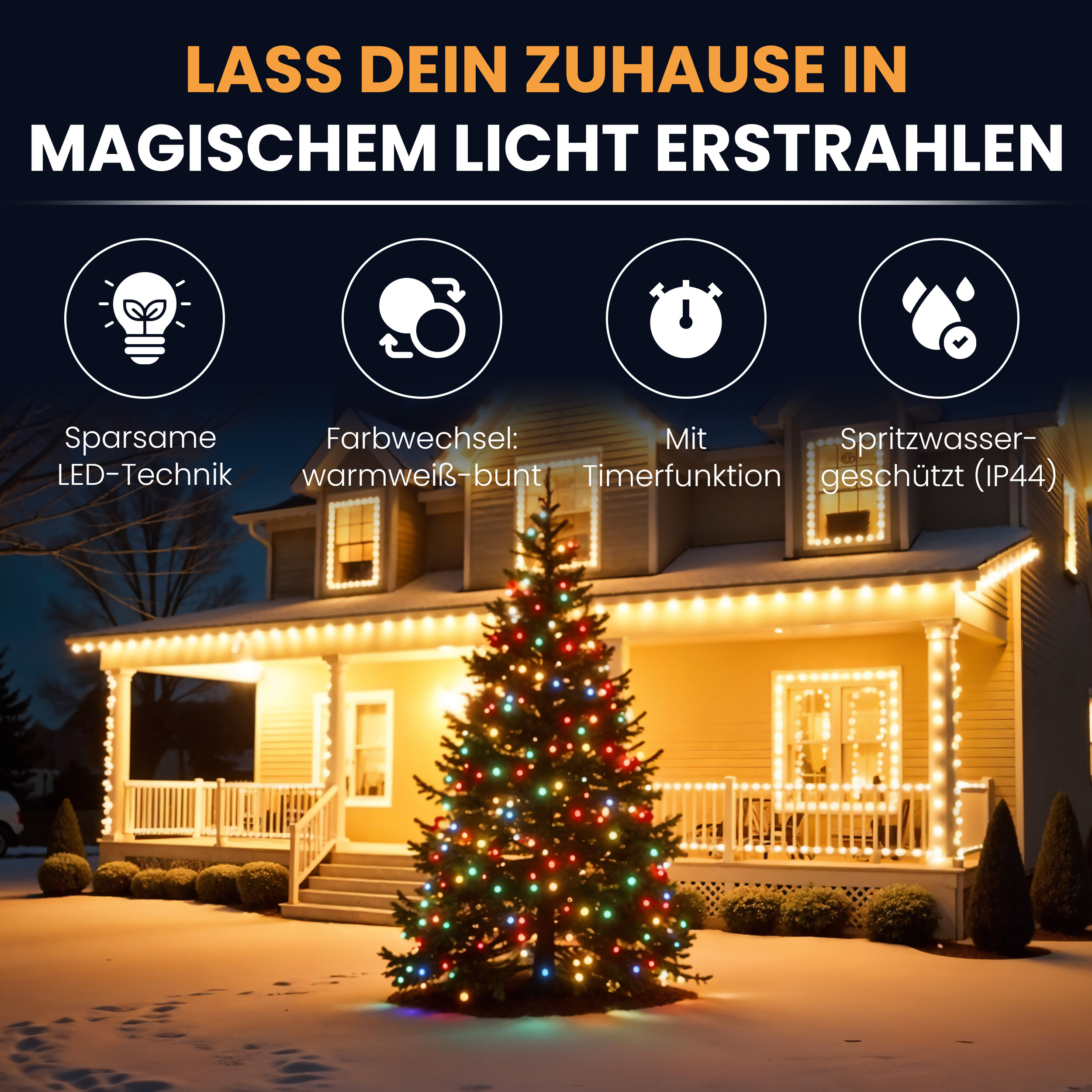 Weihnachtsbaum Lichterkette warmweiß – LED-Lichterkette außen/innen – Mit Timer und LED – Lichterkette für die Wand, Garten oder Party