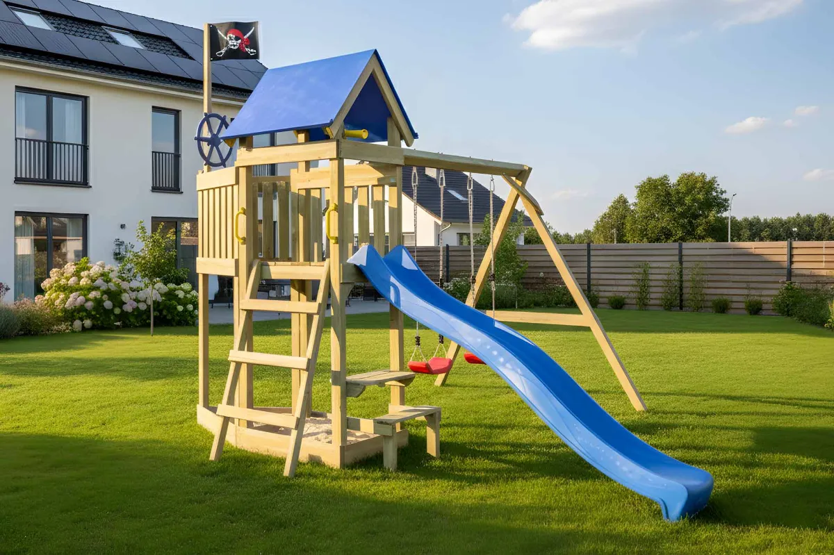 Spielturm Peter Abenteuer mit Doppelschaukel Tisch und Leiter