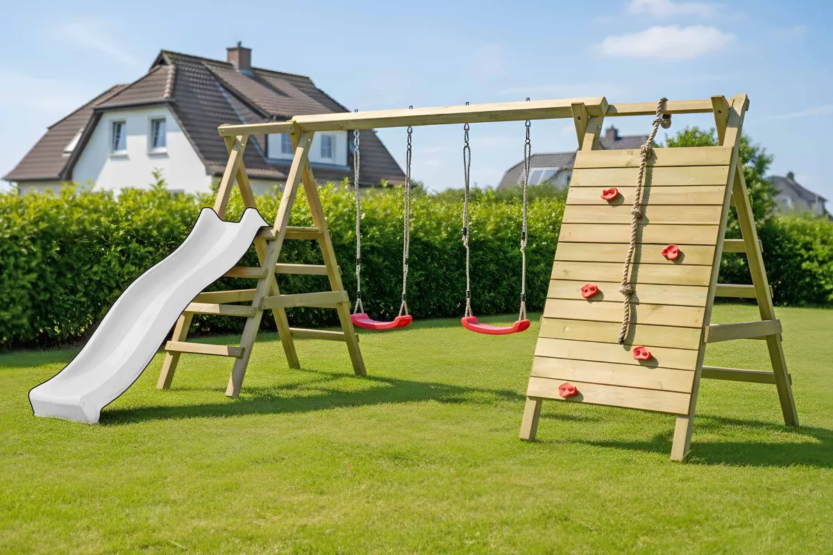 Gartenpirat Doppelschaukel Anna mit Kletternetz Sprossenleiter und Podest