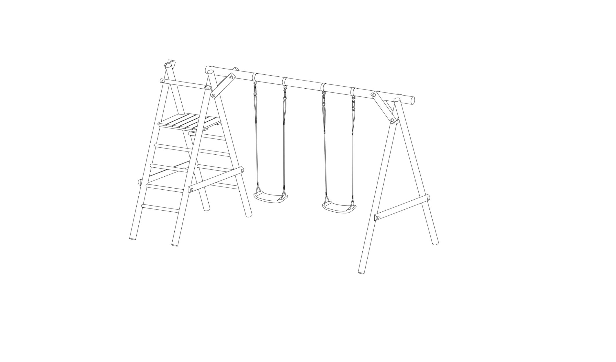 Schaukelgerüst Classic Modell 4.2 aus Holz mit Rutsche, Doppelschaukel und Leiter mit Podest