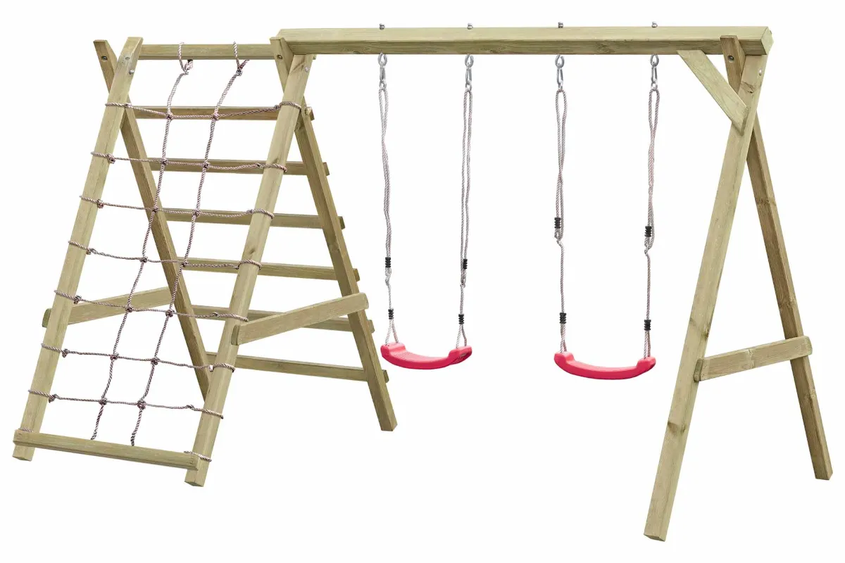 Doppelschaukel Premium 3.1 mit Kletternetz und Sprossenleiter