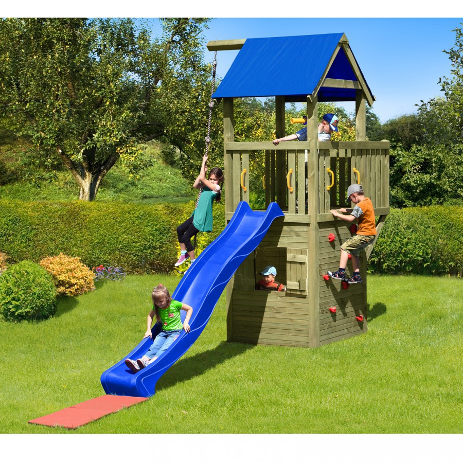 Spielturm Steuermann Spielhaus mit Balkon und Rutsche