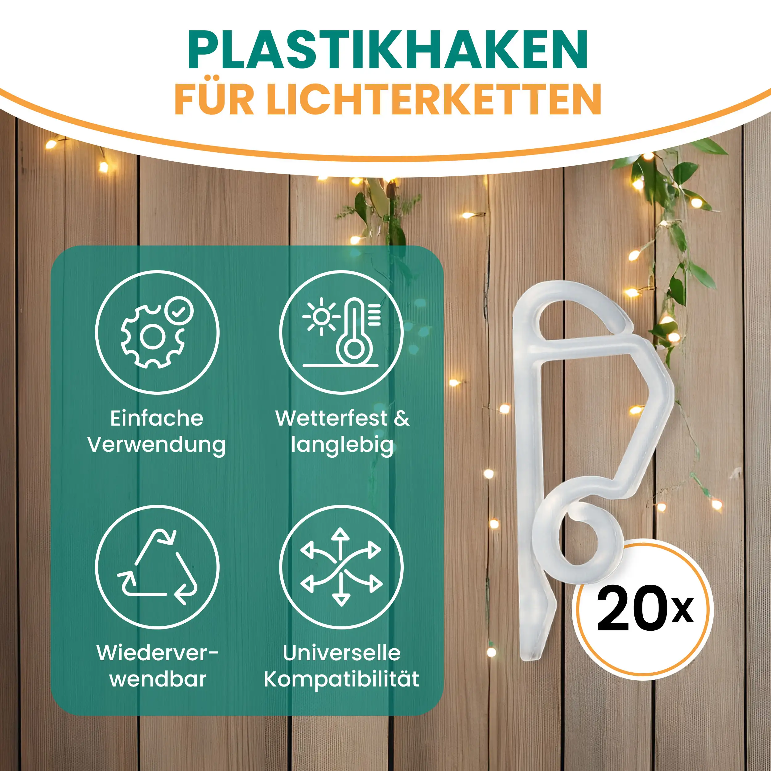 Befestigungshaken für Lichterketten 20 Stück transparent Dachrinnenhaken Kunststoffhaken