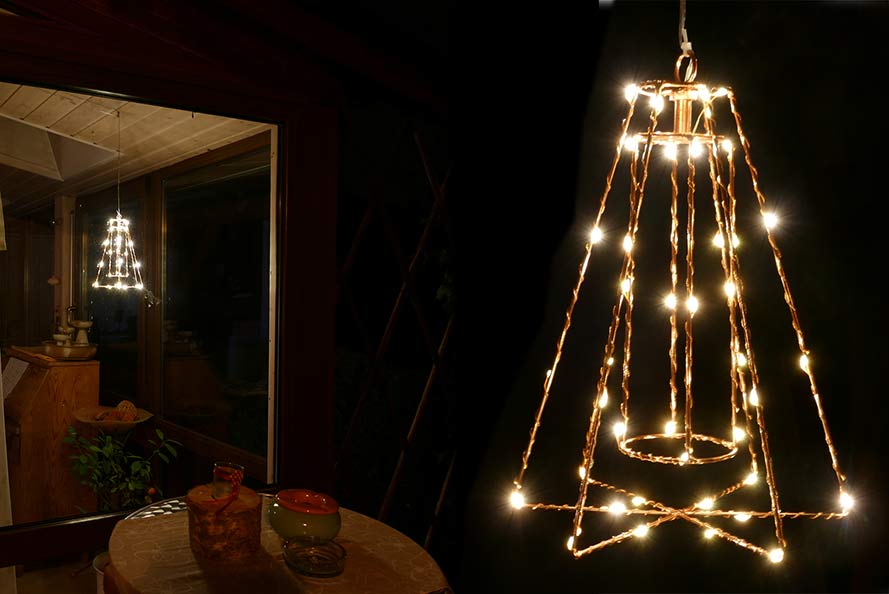 Silhouette aus kupferfarbenem Draht mit 42 LED warmweiß Laterne Deko zum Aufhängen
