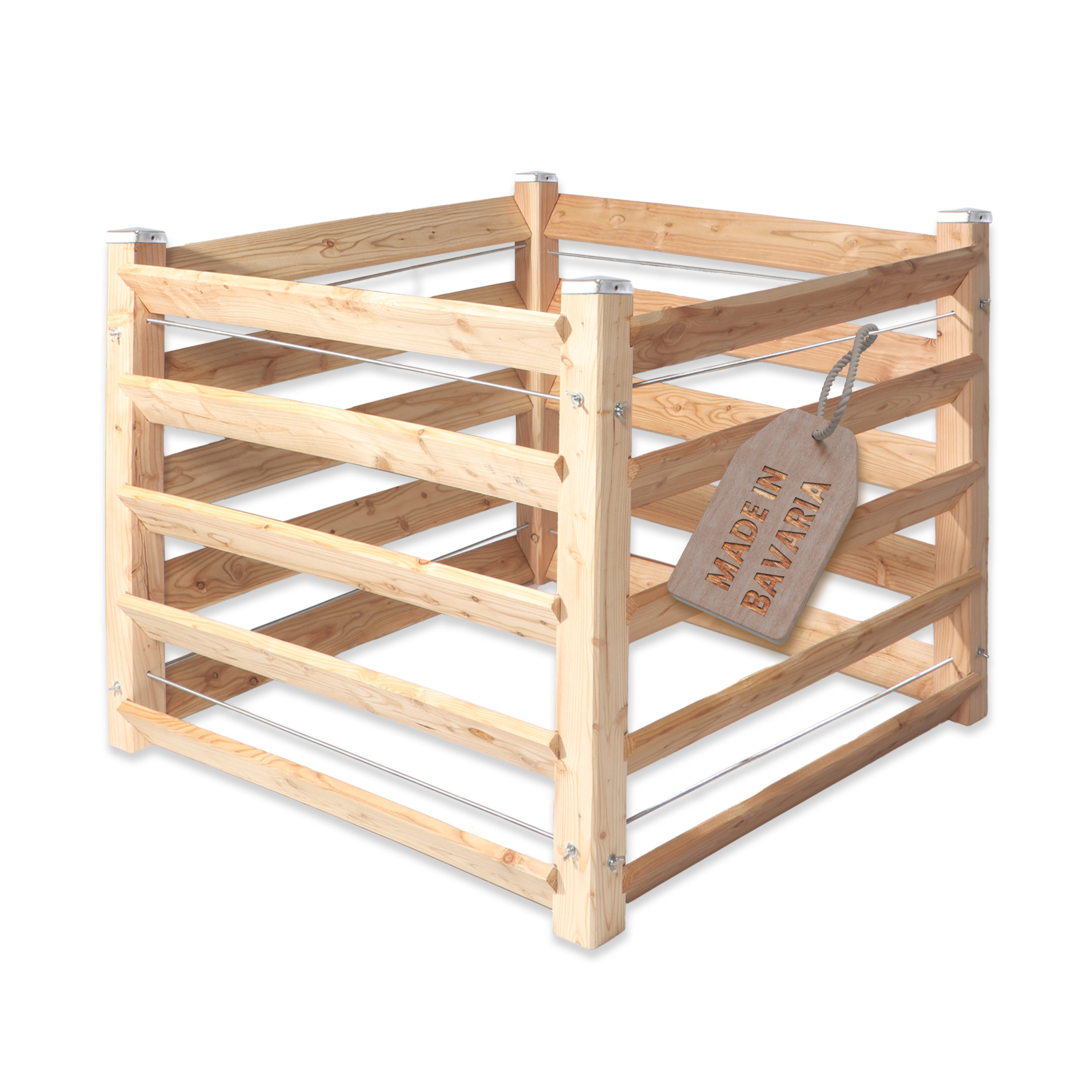 Moderner Komposter Single 80x80xH80 cm aus Lärchenholz Massivholz Steckkomposter Kompostsilo Holzkomposter