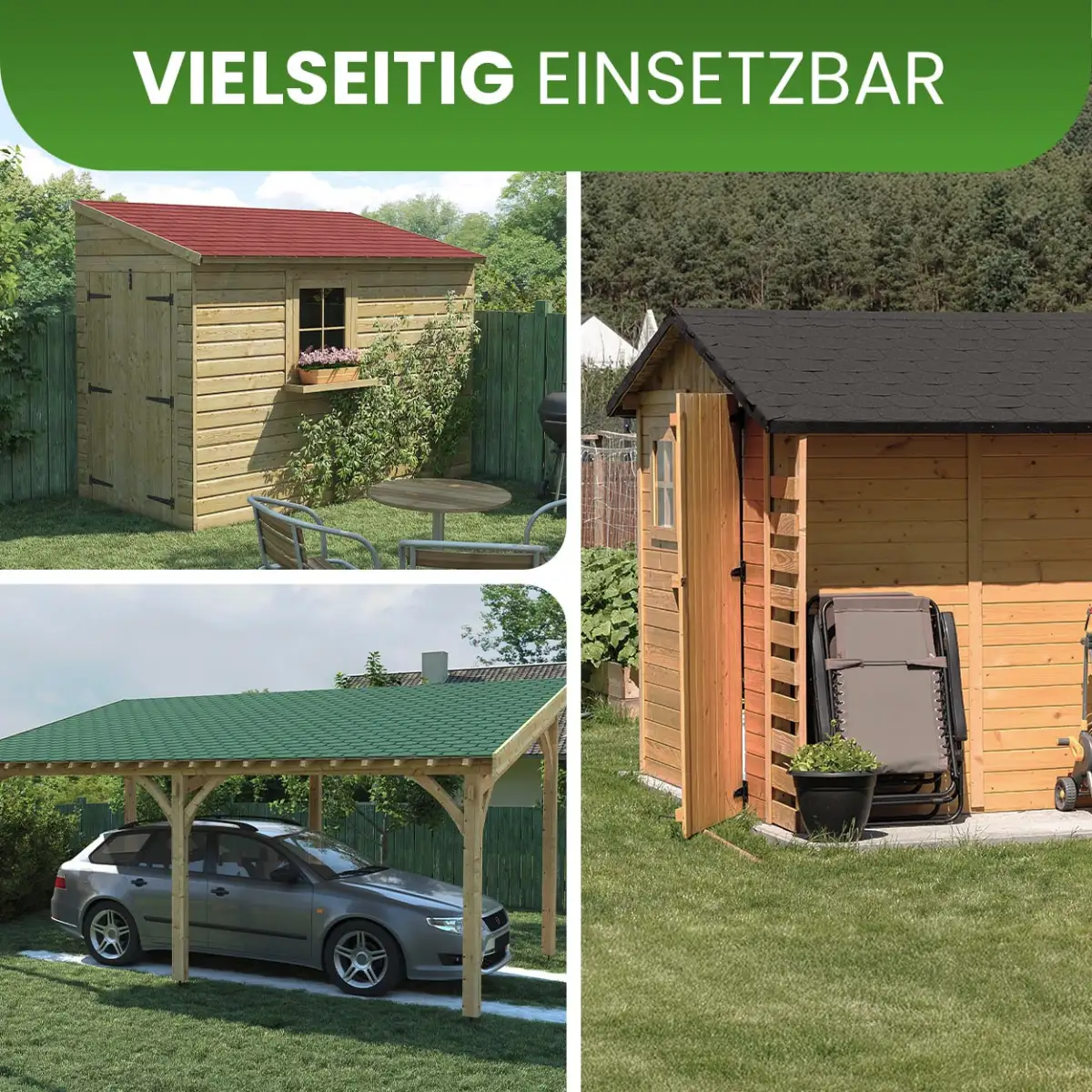 Bitumen Dachschindeln 2 m² rechteckig schwarz rot grün