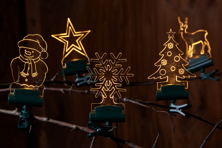 LED-Weihnachtsfiguren warmweiß 5er Set Weihnachtsmotive batteriebetrieben