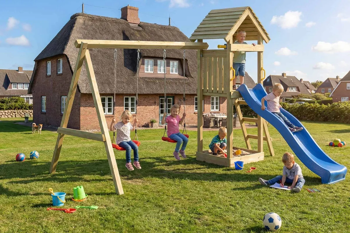 Spielturm Thomas Fun mit Doppelschaukel und Podest