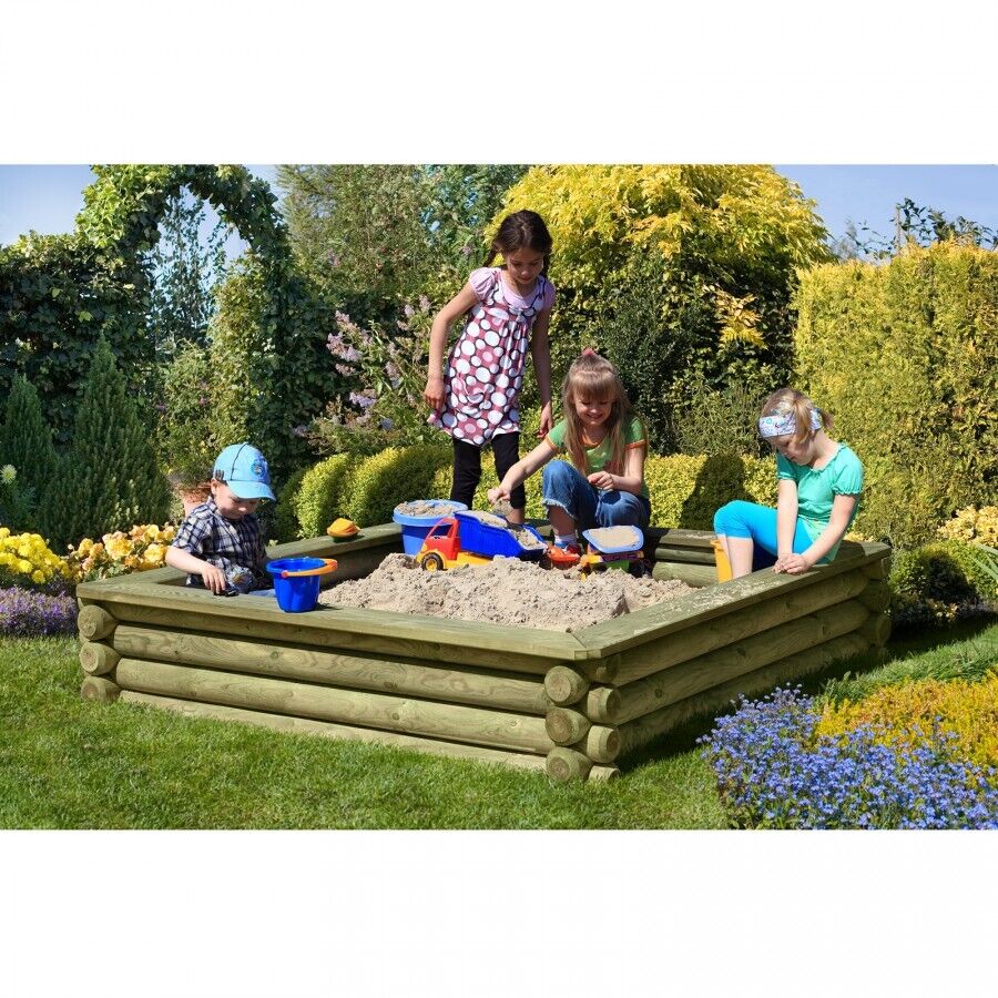 Sandkasten 180x180 cm aus Holz Palisaden Ø 10 cm Rundhölzer kesseldruckimprägniert