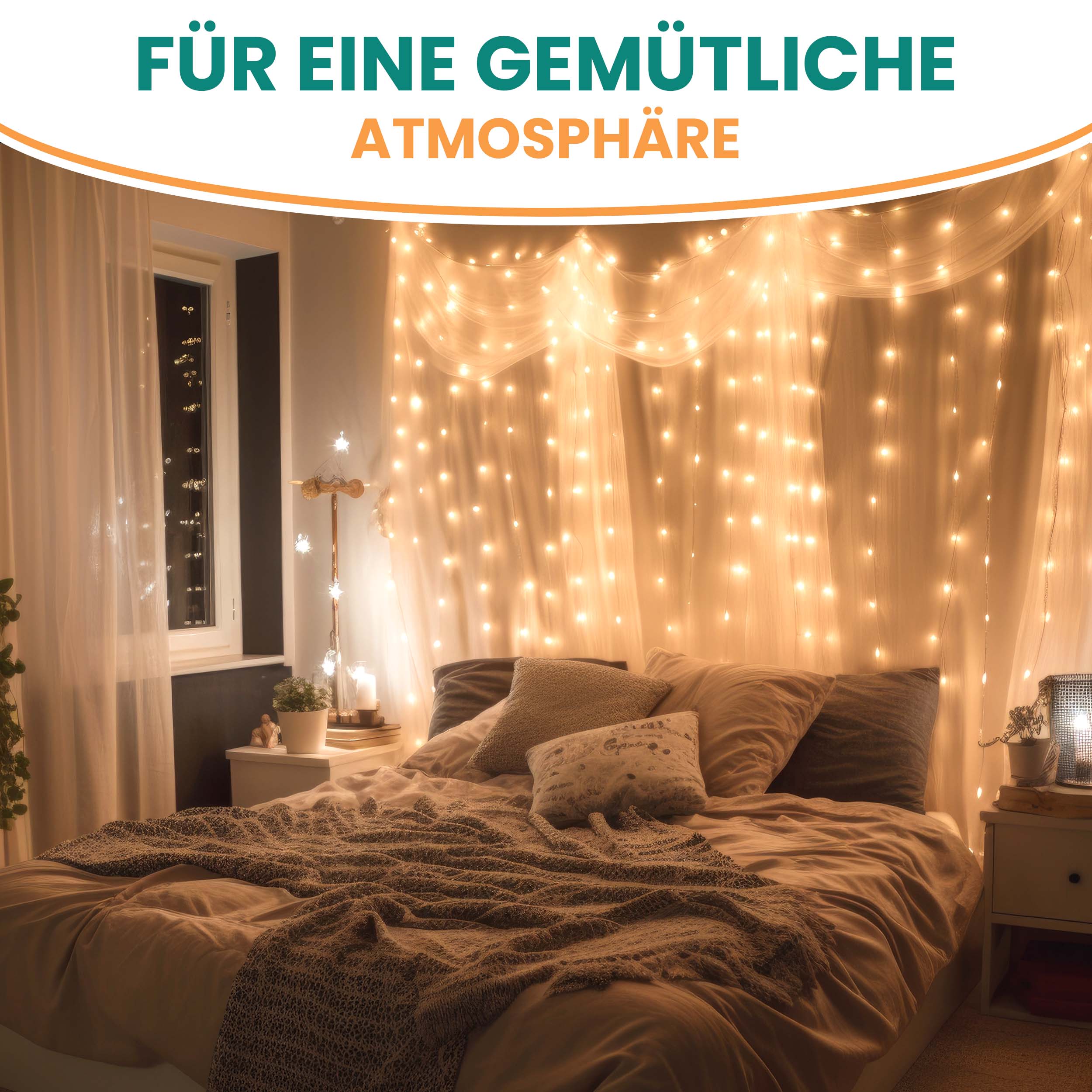 Lichtervorhang 3x3 m 300 LED warmweiß LED-Vorhang mit 8 Programmen