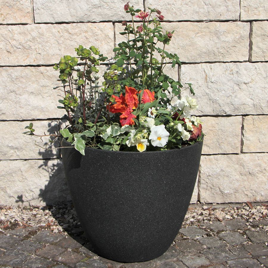 Pflanzkübel rund, Durchmesser 40 bzw. 44 cm, aus Kunststoff mit Oberfläche Granit-Optik, Farbe taupe / grau/ anthrazit