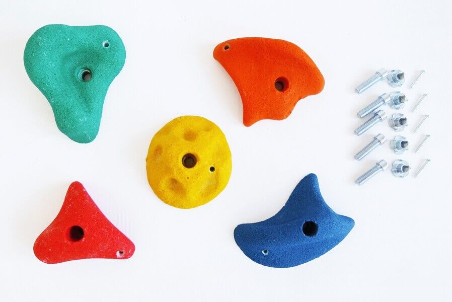 Klettersteine Set 5 Stück bunt mit Drehsicherung Klettergriffe inkl. Schrauben