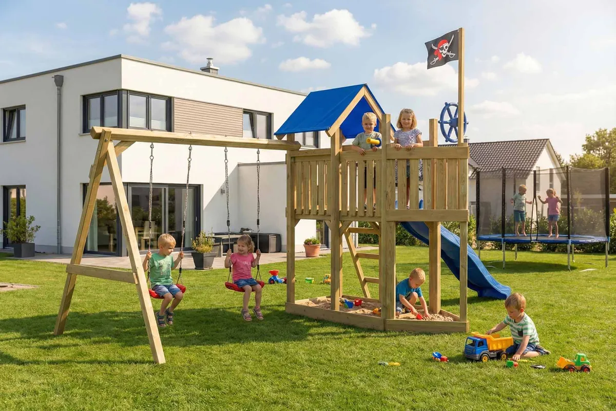 Spielturm Georg Fun mit Doppelschaukel und Podest