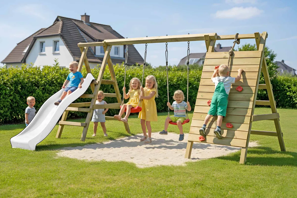 Gartenpirat Doppelschaukel Anna mit Kletternetz Sprossenleiter und Podest