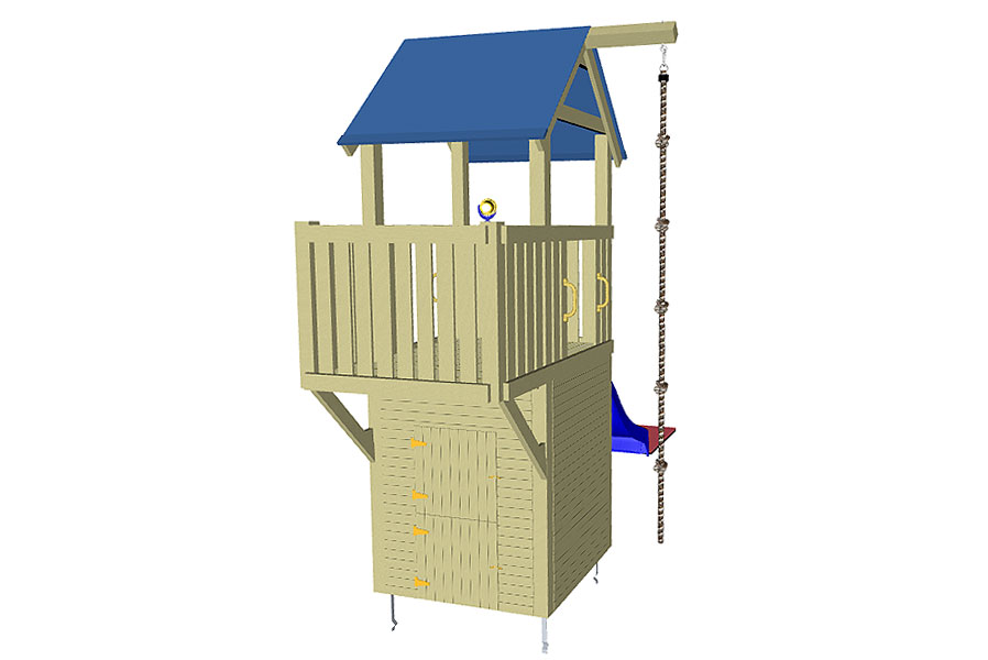 Spielturm Steuermann Spielhaus mit Balkon und Rutsche