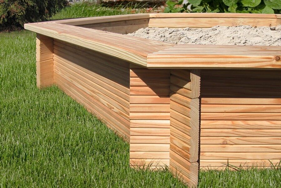 Sandkasten aus Lärchenholz 6-eckig Ø 230 cm für Kinder