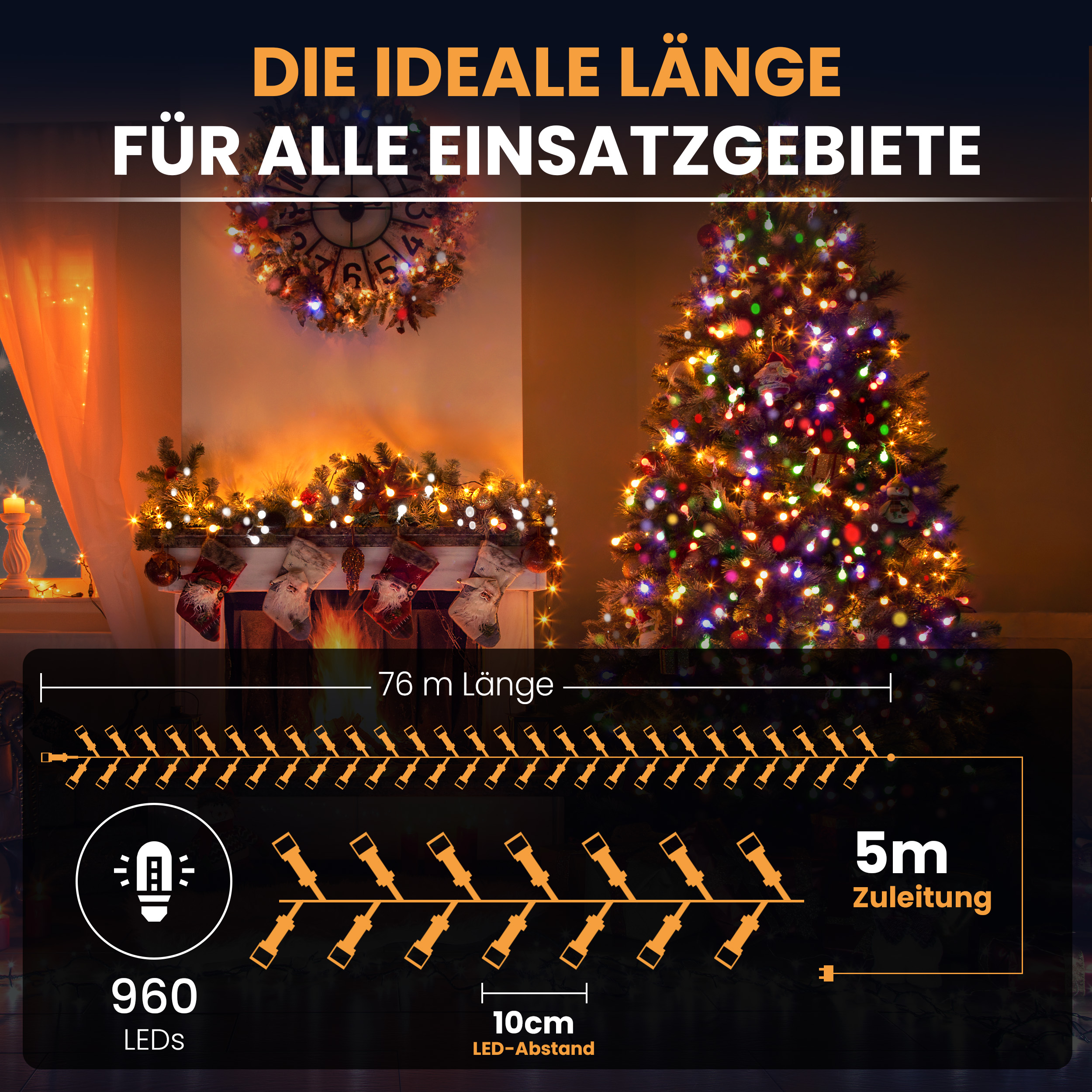 LED-Lichterkette Christbaum LED Lichterkette Dekobeleuchtung Timer 8 Programme Weihnachtsbeleuchtung