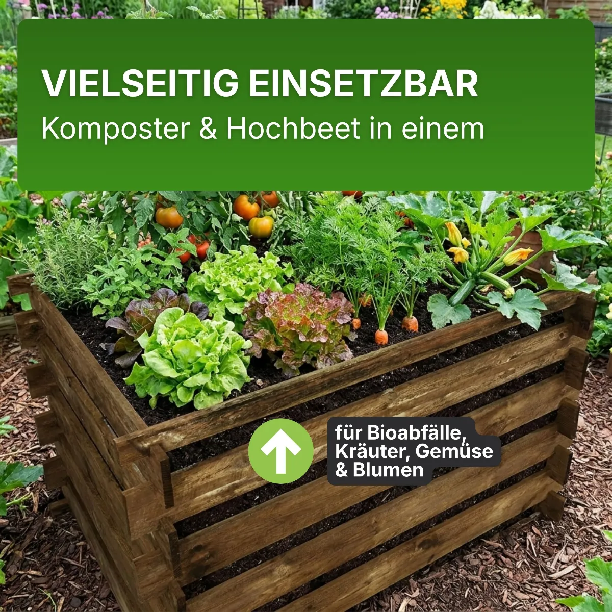 Komposter 90x90x70 cm für den Garten aus Holz mit Stecksystem Kompostsilo