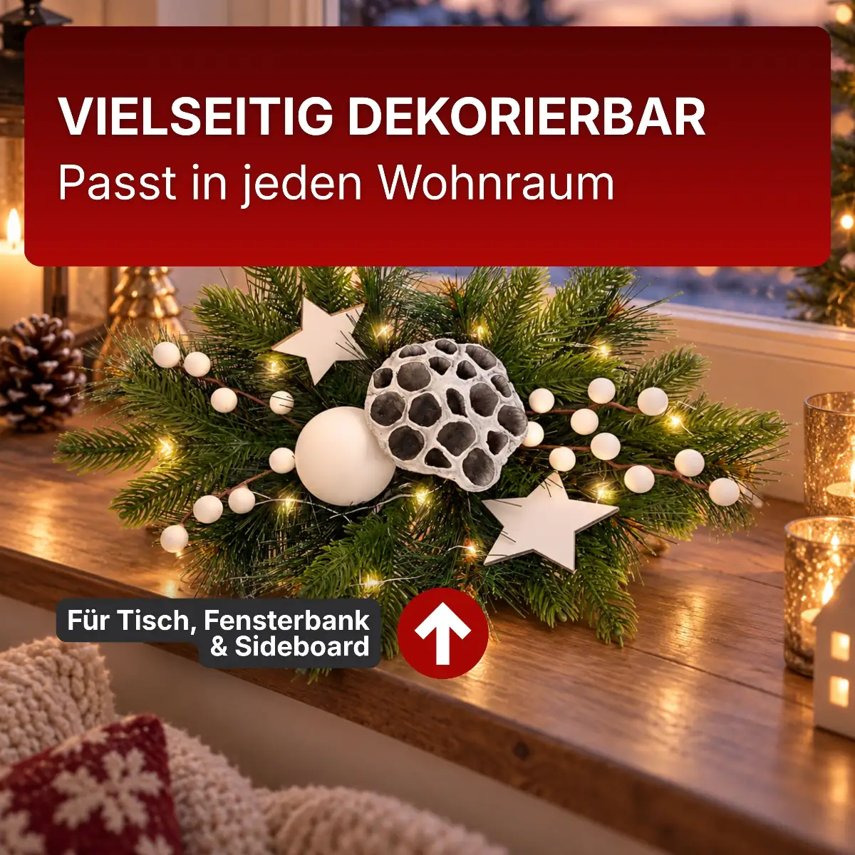 Adventsgesteck für Tisch, Fensterbank & Sideboard