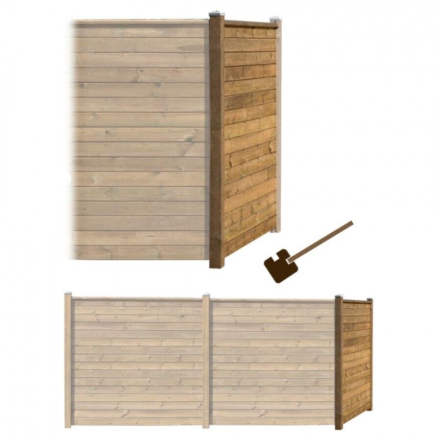 Sichtschutzzaun Flex-C Eckmodul (1 Zaunelement + 1 Eckpfosten) aus Kiefernholz braun imprägniert