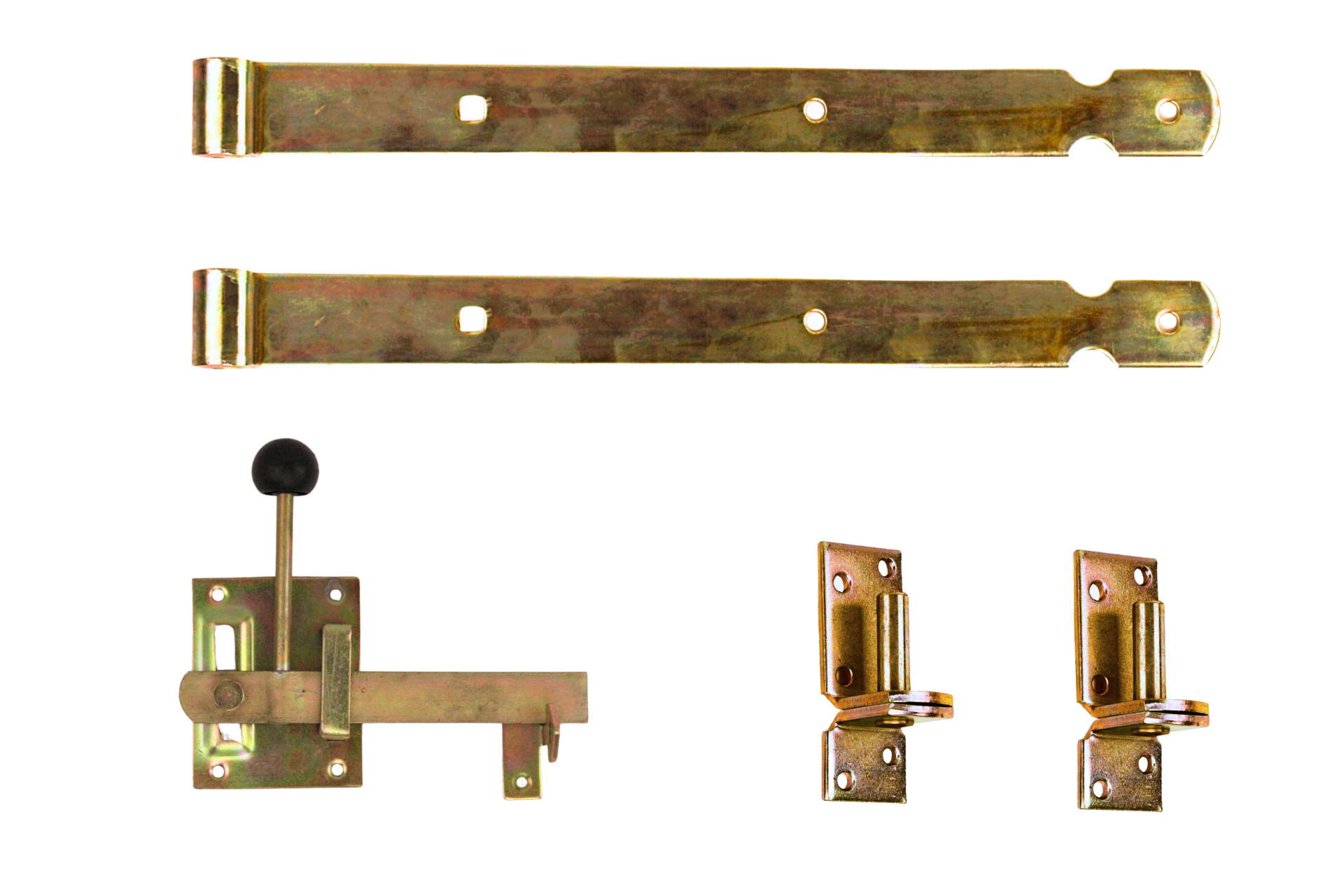 Zauntür-Beschlagsortiment mit Ladenbändern & Gartentorfalle Einzeltorbeschlag gelbverzinkt